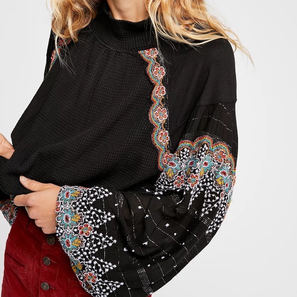 Free People Women's Floral Embroidered Technicolor Dream Blouse Tunic - Picture 8 of 9